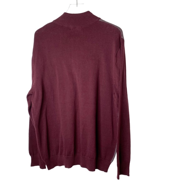 NWT Alan Flusser Quarter Zip Herringbone Knit Sweater Burgundy XL - Picture 7 of 11